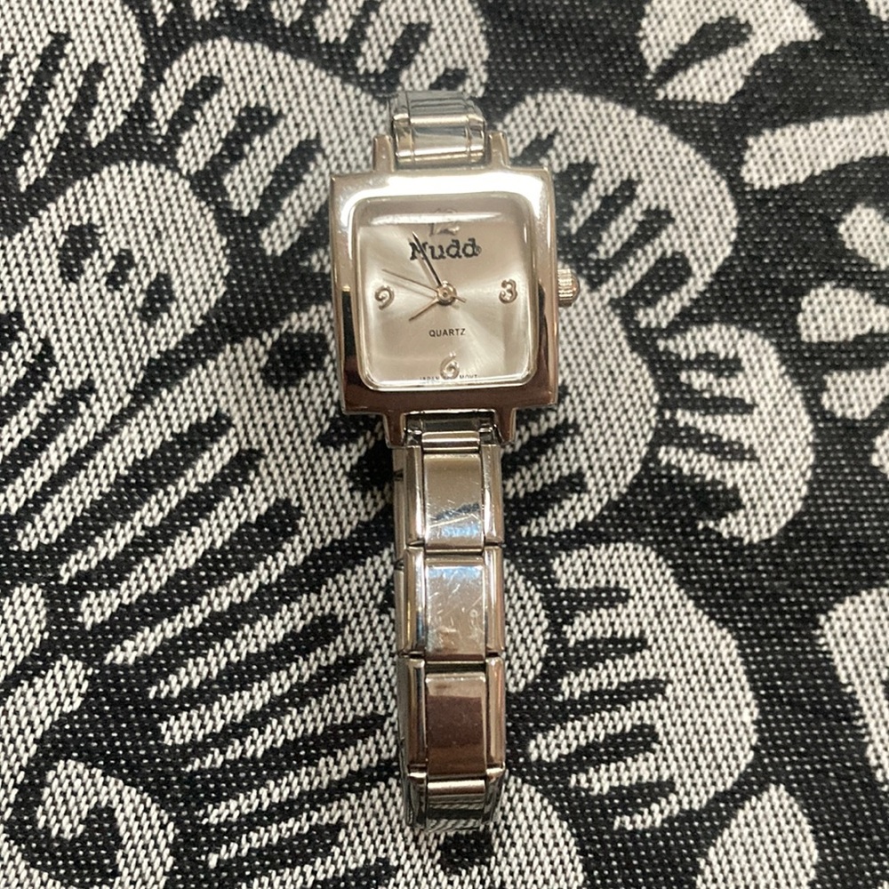 Vintage 90s Mudd Italian Charm Bracelet Watch Square Face Silver